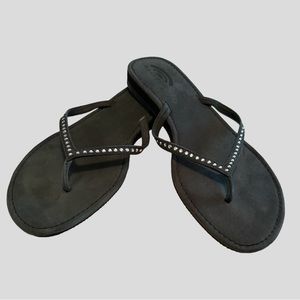 Rainbow Sandals Black with Rhinestones worn once woman’s 11